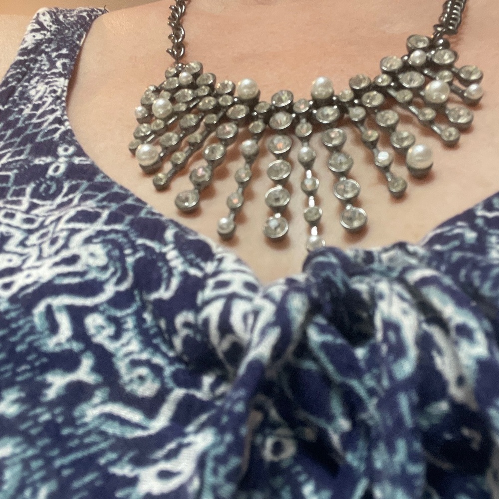 Necklace with Faux Pearls and Rhinestones